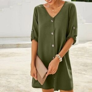 SHEIN Army Green Button-Down Dress Size Medium